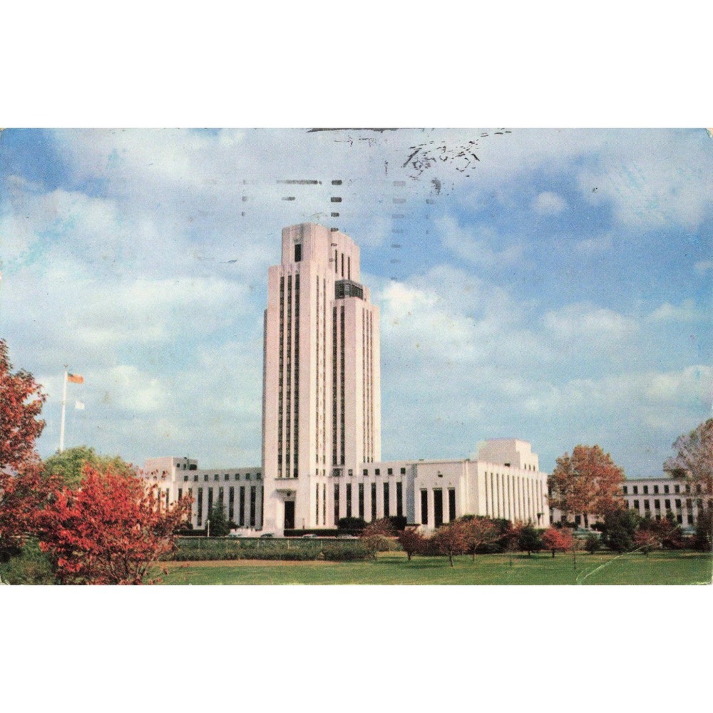 Vintage National Naval Medical Center Bethesda MD Postcard Art Deco Tower Chrome